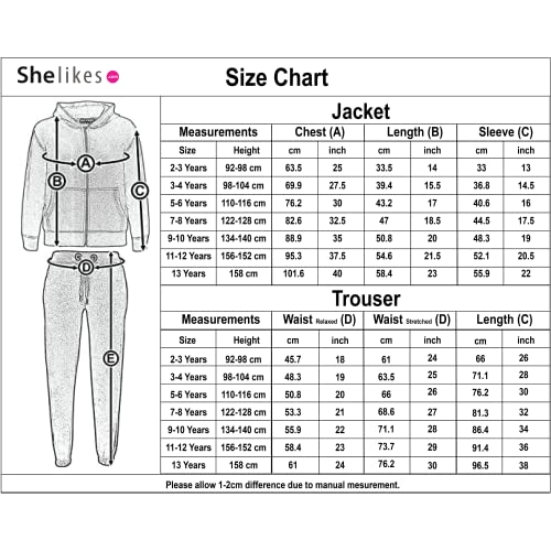shelikes Kids Tracksuits Fleece Hooded Zipped Top Joggers Bottoms Jacket And Trouser For Boys Girls