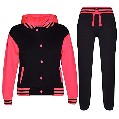 A2Z 4 Kids� Kids Tracksuit Girls Boys Baseball - T.S B.B Plain Black & Neon Pink 11-12