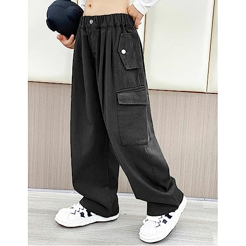 CHICTRY Kids Girls Outdoor Cargo Pants Street Hip Hop Dance Trousers Athletic Hiking Sports Workout Joggers Sweatpants Black 13-14 Years