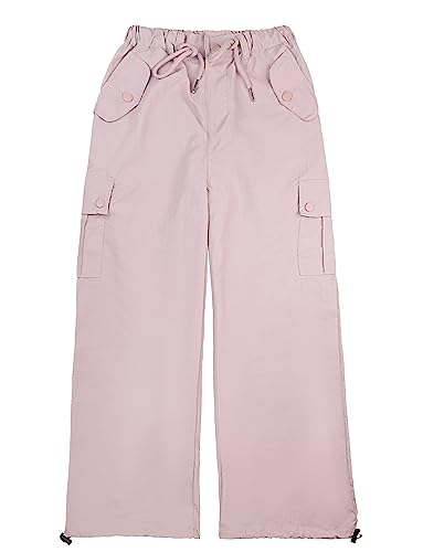 Maeau - Girls Baggy Cargo Trousers Kid Y2K Vintage Joggers Athletic Sweatpants Loose School Pant for 4-11 Years Pink