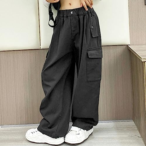 CHICTRY Kids Girls Outdoor Cargo Pants Street Hip Hop Dance Trousers Athletic Hiking Sports Workout Joggers Sweatpants Black 13-14 Years