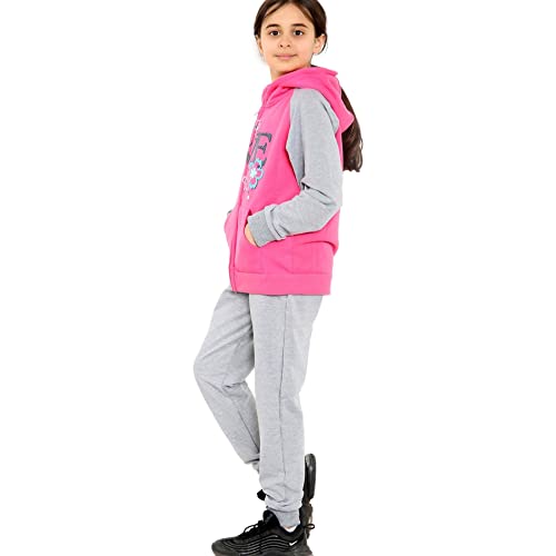 A2Z 4 Kids Girls Tracksuit Love Print Hooded Zipper Hoodie Bottom - T.S 114 Pink 5-6