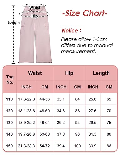 Maeau - Girls Baggy Cargo Trousers Kid Y2K Vintage Joggers Athletic Sweatpants Loose School Pant for 4-11 Years Pink