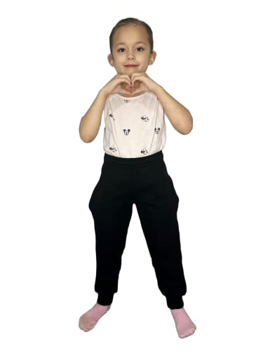 Boys Girls Kids Plain Jogging Sports Tracksuit Bottoms Joggers PE School [5-6 Years,Black]