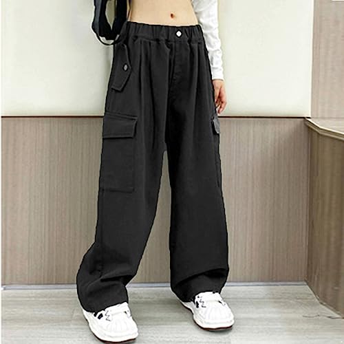 CHICTRY Kids Girls Outdoor Cargo Pants Street Hip Hop Dance Trousers Athletic Hiking Sports Workout Joggers Sweatpants Black 13-14 Years