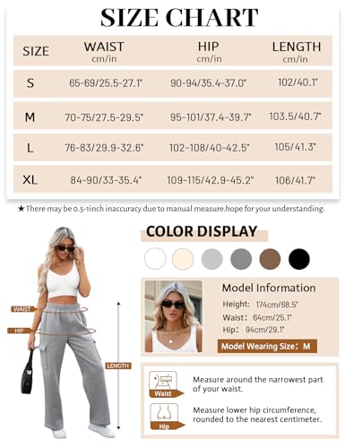 Yuson Girl Womens Fleece Lined Joggers Pant Thermal Sherpa Sweatpants Straight Leg Casual Workout Tracksuit Bottoms High Waist Baggy Elastic Waist Sweatpants Cargo Trousers with Pockets Grey