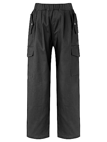 CHICTRY Kids Girls Outdoor Cargo Pants Street Hip Hop Dance Trousers Athletic Hiking Sports Workout Joggers Sweatpants Black 13-14 Years