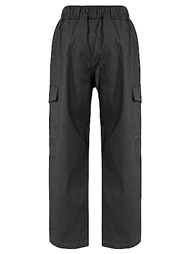 CHICTRY Kids Girls Outdoor Cargo Pants Street Hip Hop Dance Trousers Athletic Hiking Sports Workout Joggers Sweatpants Black 13-14 Years