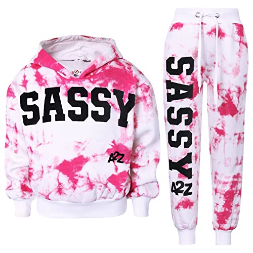 A2Z 4 Kids Girls Tracksuit Fleece Hooded Crop Top With Bottom Jogging Suit - T.S Crop Sassy Pink 7-8