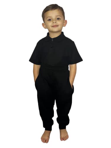 LUXFAB Kids Fleece Jogging Bottoms Boys Girls Sports PE Joggers Children Unisex Casual Fleece Pull On Trousers School Play Tracksuit Classic Bottom Soft Jog Pants Black