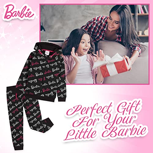 Barbie Clothes for Girls Lounge Wear Pink Hoodie Leggings Set Kids Tracksuit Hoodie Tracksuit Bottoms Official Merchandise Age 3-14 Gifts for Teenage Girls (Black, 5-6 Years)
