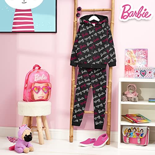Barbie Clothes for Girls Lounge Wear Pink Hoodie Leggings Set Kids Tracksuit Hoodie Tracksuit Bottoms Official Merchandise Age 3-14 Gifts for Teenage Girls (Black, 5-6 Years)