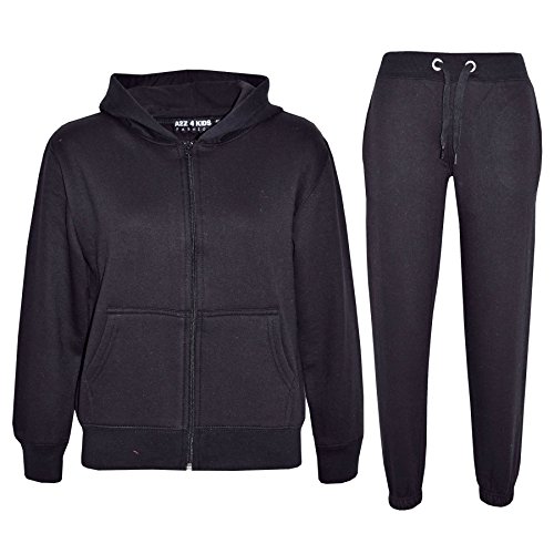 A2Z 4 Kids Girls Boys Unisex Plain Tracksuit Hoodie with Joggers - Plain Tracksuit Black 11-12