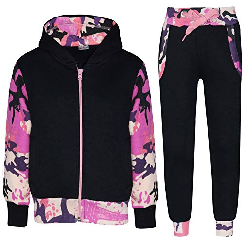 A2Z 4 Kids Girls Boys Tracksuit Contrast Fleece Top Bottom - T.S Plain 101 Camo Baby Pink 11-12