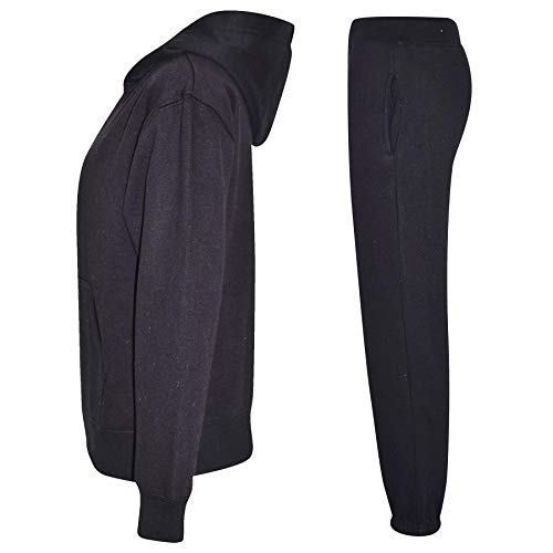 A2Z 4 Kids Girls Boys Unisex Plain Tracksuit Hoodie with Joggers - Plain Tracksuit Black 11-12