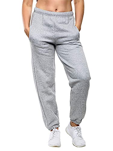 Love My Fashions® Kids Full-Length Close Ankle Cuff Plain Active Yoga Sweatpants Athletic Workout Joggers Bottom Drawstring Elastic Waist Fleece Trouser Girls Casual Sports (Light Grey, 11-12 Years)