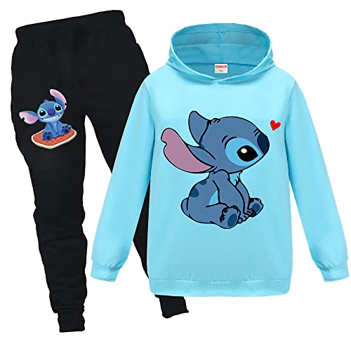 OAIXIUR Girls Outfit Blue Cat Printing Hoodie & Joggers Boys Sportswear Clothing Sets (Sky Blue,11-12 Years,11 Years,12 Years)