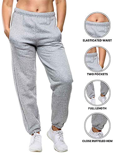 Love My Fashions® Kids Full-Length Close Ankle Cuff Plain Active Yoga Sweatpants Athletic Workout Joggers Bottom Drawstring Elastic Waist Fleece Trouser Girls Casual Sports (Light Grey, 11-12 Years)