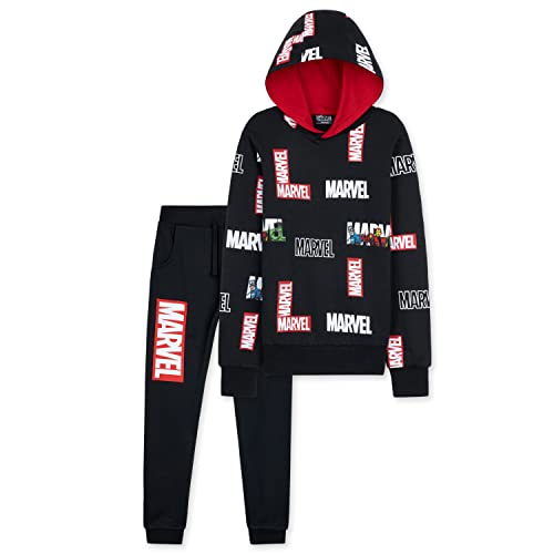 Marvel Boys Tracksuit, Hoodie and Joggers Set for Kids (Black Aop, 9-10 Years)