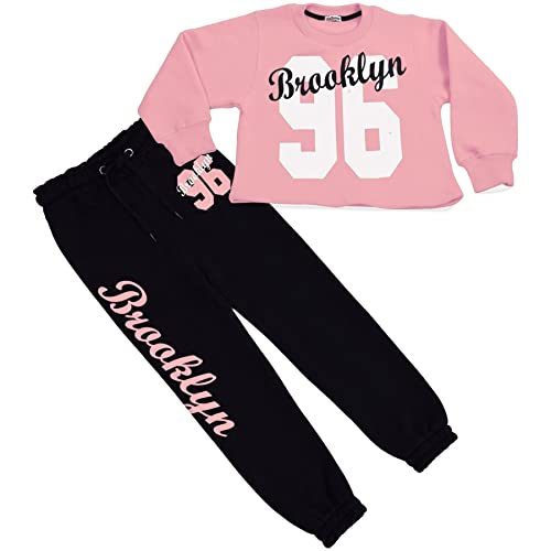 A2Z 4 Kids Girls Sweat Suit Tracksuit Sweatshirt Sweat Pants 2 Piece Lounge Suit Set - T.S 315 Baby Pink 11-12