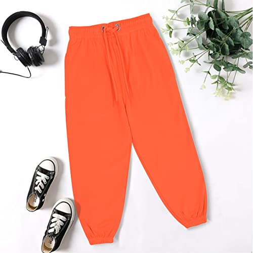 A2Z 4 Kids Boys Girls Joggers Jogging Pants Tracksuit Bottom Sweatpants - Fleece Trouser Neon Orange 9-10