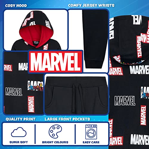 Marvel Boys Tracksuit, Hoodie and Joggers Set for Kids (Black Aop, 9-10 Years)