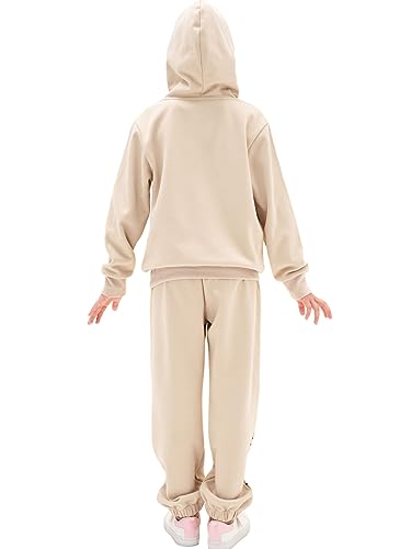 NATUST Kids Tracksuit Hoodie with Jogger Sweatpants Sports Activewear Set Girls Boys Khaki 13 Years (manufacturers's size: 160)