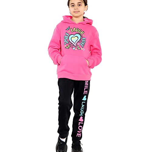 A2Z 4 Kids Girls Tracksuit Smile Laugh Love Print Hooded Pullover Hoodie Bottom - T.S 113 Pink 11-12