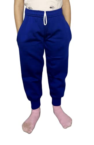 LUXFAB Kids Fleece Jogging Bottoms Boys Girls Sports PE Joggers Children Unisex Casual Fleece Pull On Trousers School Play Tracksuit Classic Bottom Soft Jog Pants Royal Blue