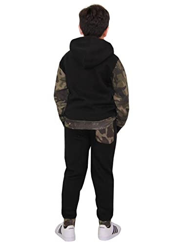 Kids Boys Girls Tracksuit Zipped Camo Fleece Hooded Top & Bottom Jogger Suit - T.S Plain 101 Camo Green.3-4