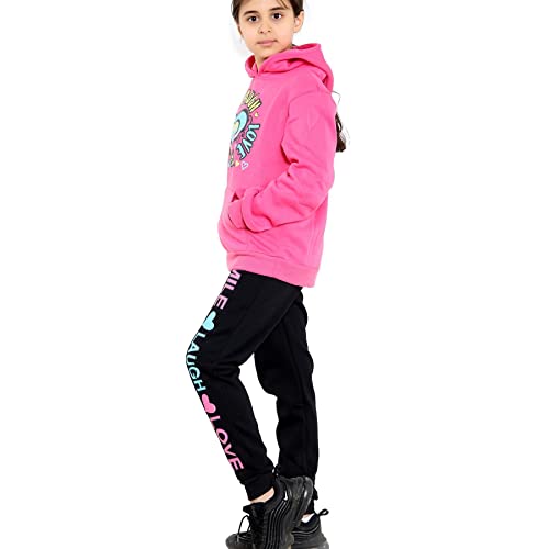 A2Z 4 Kids Girls Tracksuit Smile Laugh Love Print Hooded Pullover Hoodie Bottom - T.S 113 Pink 11-12