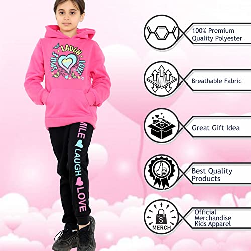 A2Z 4 Kids Girls Tracksuit Smile Laugh Love Print Hooded Pullover Hoodie Bottom - T.S 113 Pink 11-12