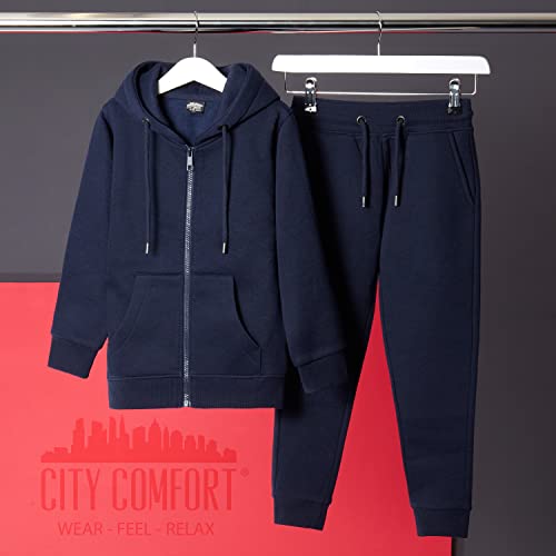 CityComfort Boys Tracksuit Zip Up Hoodie and Joggers for Kids (13-14 Years, Navy)