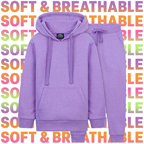 CityComfort Girls Tracksuit Set Neon Hoodie and Jogging Bottoms 2 Piece Loungewear Activewear Kids and Teenagers Tracksuit 5-15 Years (Neon Purple, 11-12 Years)