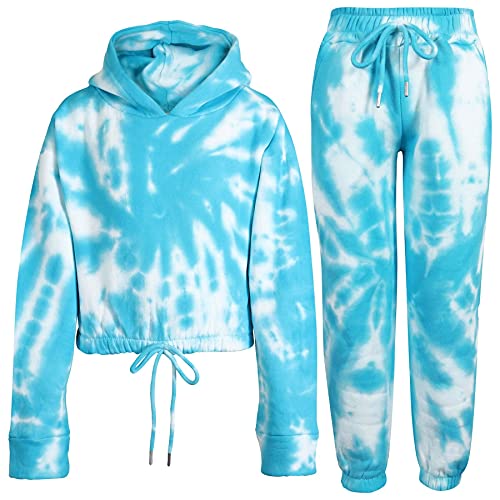 A2Z 4 Kids Tie Dye Tracksuit Cropped Hoodie with Jogger Sweatpants Gym Sports Activewear Cord Set Girls Children Age 5-13 years