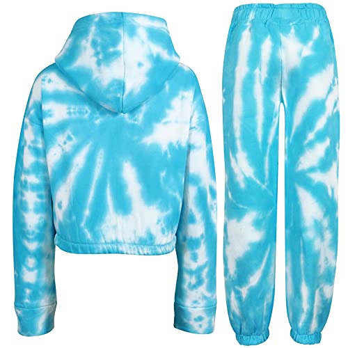 A2Z 4 Kids Tie Dye Tracksuit Cropped Hoodie with Jogger Sweatpants Gym Sports Activewear Cord Set Girls Children Age 5-13 years