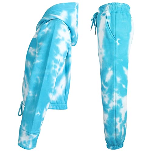 A2Z 4 Kids Tie Dye Tracksuit Cropped Hoodie with Jogger Sweatpants Gym Sports Activewear Cord Set Girls Children Age 5-13 years