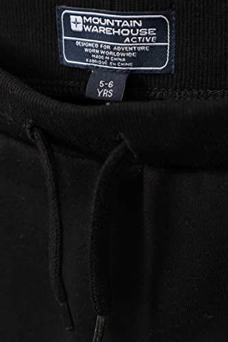 Mountain Warehouse Kids Active Club Joggers - 100% Organic Cotton Bottoms with Adjustable Waist & Side Pockets, for Boys & Girls - Best for, Running & Outdoors Black 5-6 Years