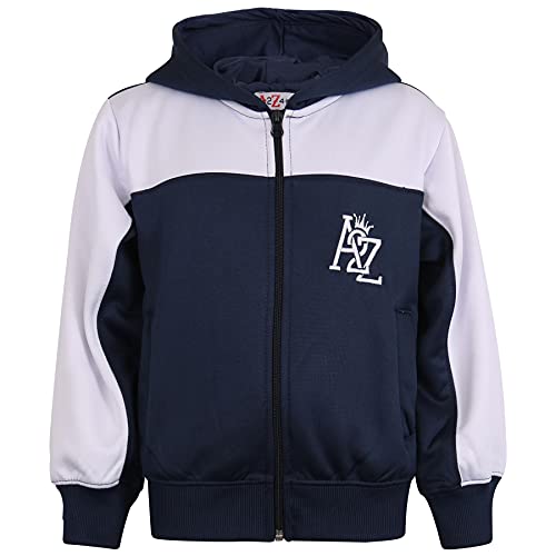 Kids Unisex Tracksuit Contrast Panelled Fleece Hoodie & Bottom - T.S A2Z 704 Navy 11-12