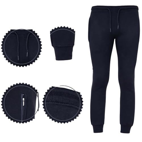 Unisex Sports Joggers Fleece Bottoms Slim Fit Sweatpants 5-14 Yrs (UK, Age, 13 Years, 14 Years, Slim, Black)