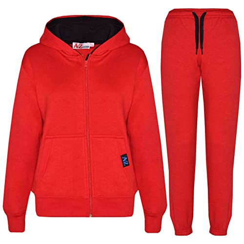A2Z 4 Kids Plain Tracksuit Contrast Fleece Hoodie with Joggers - T.S Contrast Trim Red & Black 5-6.