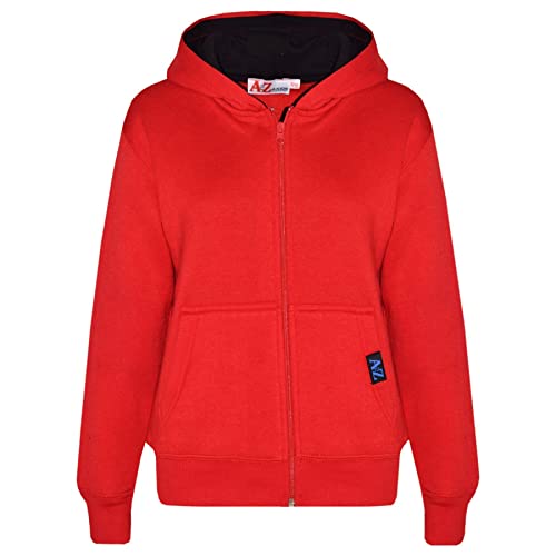 A2Z 4 Kids Plain Tracksuit Contrast Fleece Hoodie with Joggers - T.S Contrast Trim Red & Black 5-6.