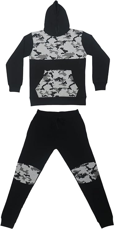 biyya® Boys Tracksuit Activewear 2 Piece Kids Fleece Pull Over Hoodie and Joggers Camouflage Contrast Tracksuit Set 5-14 Years (BFTS-53-D, 9-10 Years)