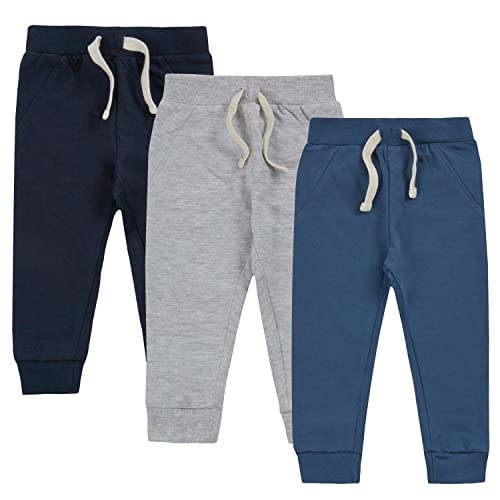 Metzuyan 3 Pack Baby Boys 100% Cotton Joggers Sweatpants Elasticated Waistband Jog Pants 3 Colours Mix 12-18 Months