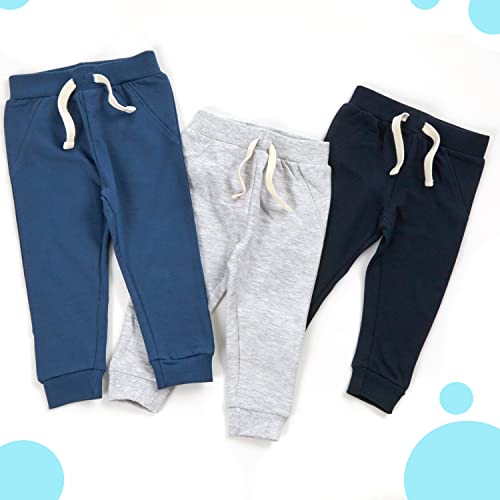 Metzuyan 3 Pack Baby Boys 100% Cotton Joggers Sweatpants Elasticated Waistband Jog Pants 3 Colours Mix 12-18 Months