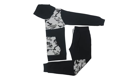 biyya® Boys Tracksuit Activewear 2 Piece Kids Fleece Pull Over Hoodie and Joggers Camouflage Contrast Tracksuit Set 5-14 Years (BFTS-53-D, 9-10 Years)
