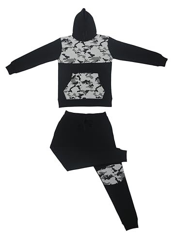 biyya® Boys Tracksuit Activewear 2 Piece Kids Fleece Pull Over Hoodie and Joggers Camouflage Contrast Tracksuit Set 5-14 Years (BFTS-53-D, 9-10 Years)