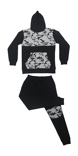 biyya® Boys Tracksuit Activewear 2 Piece Kids Fleece Pull Over Hoodie and Joggers Camouflage Contrast Tracksuit Set 5-14 Years (BFTS-53-D, 9-10 Years)
