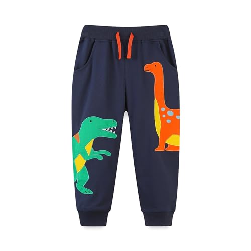 TCWWBB Boys Sweatpants Dinosaur Cotton Casual Jogging Drawstring Pants Kids Sports Trousers Jogger Bottoms Age 2-3 Years