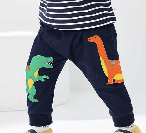 TCWWBB Boys Sweatpants Dinosaur Cotton Casual Jogging Drawstring Pants Kids Sports Trousers Jogger Bottoms Age 2-3 Years